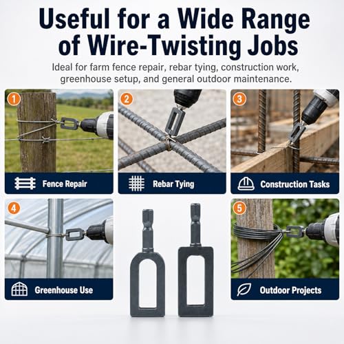 Wire Twister Tool for Drill, 2 Pack Wire Twisting Tool for Drill, Heavy Duty Drill Wire Twister Attachment with 9# and 11# Openings for Fence Repair, Farm Ranch Garden Wire Tying and Rebar Tying