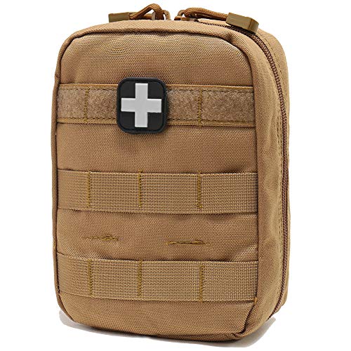 Carlebben EMT Pouch MOLLE Ifak Pouch Tactical MOLLE Medical First Aid Kit Utility Pouch (With Medical Supplies Tan) - color: Tan