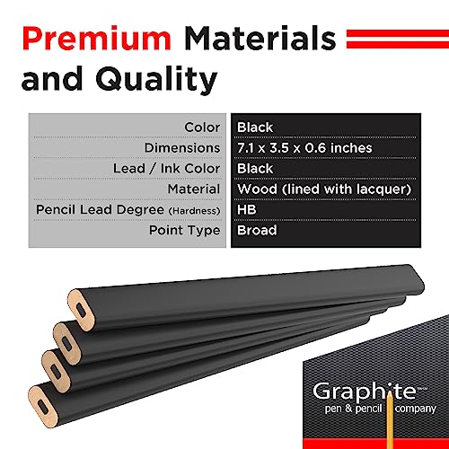 GRAPHITE Hard Lead Carpenter Pencils Bulk - (1) Pack of 12 Pieces Lumber Wooden Pencil #2 (HB) - Black - color: Black, size: 12 Count (Pack of 1)