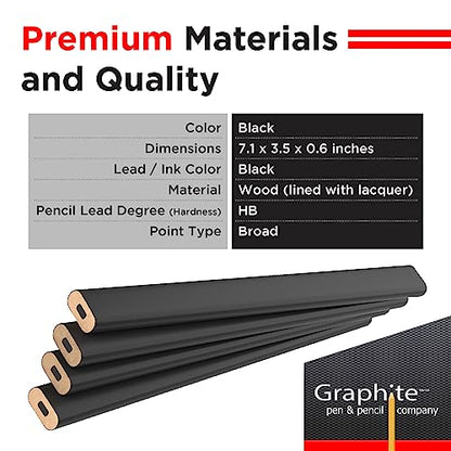 GRAPHITE Hard Lead Carpenter Pencils Bulk - (1) Pack of 12 Pieces Lumber Wooden Pencil #2 (HB) - Black - color: Black, size: 12 Count (Pack of 1)
