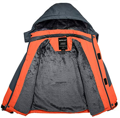 Wantdo Boy's Waterproof Ski Jacket Fleece Snowboarding Jackets Warm Thick Winter Coat Hooded Raincoats - color: Orange, size: 14-16