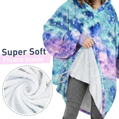 Catalonia Oversized Blanket Hoodie, Galaxy Print Fleece Wearable Blanket - color: Galaxy