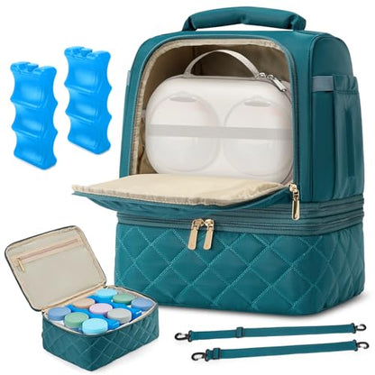 RAINSMORE Wearable Breast Pump Bag, Breast Milk Cooler Travel Bag,Green - color: Dark Green