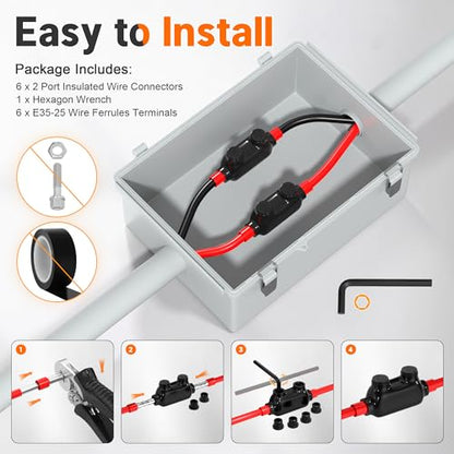 Joinfworld 2 Port Inline Splice Connector 1/0-14 AWG Aluminum to Copper Wire Connectors Insulated Wire Connectors Wire Splice Connector with Slotted Allen Hex - 6Pack - size: 1/0-14 AWG
