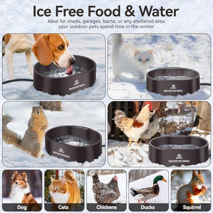 Heated Water Bowl for Dogs Cats Outdoor, 3.7L Thermostatic Heated Pet Bowl for Outside Dog Cat Chickens Duck Birds Waterer in Winter, Automatic Heated Dog Bowl Outdoor with Anti Chew Cord