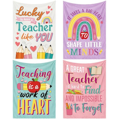 VitalCozy 4 Pack Teacher Throw Blankets Soft Fleece Couch Blankets Back to School Teacher Appreciation Gift for Teachers Educators Tutors Office Decor, 40''x50'' - style: Teacher