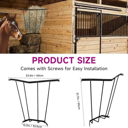 Corner Hay Rack, Wall Mounted 23.3 x 13.2 x 21.7In Hay Rack for Farm Indoor and Outdoor Use, Carbon Steel Hay Feeder Blanket Holder for Horses and Goats