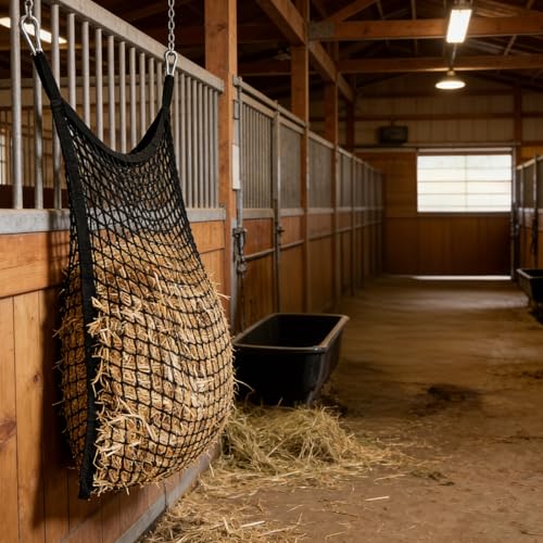 4x4 ft Slow Hay Net Feeder for Horses, Durable Soft Black PE Bale Hay Net (31 x 35 inch) - size: 31 x 35 inch