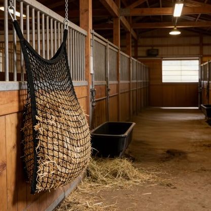 4x4 ft Slow Hay Net Feeder for Horses, Durable Soft Black PE Bale Hay Net (31 x 35 inch) - size: 31 x 35 inch