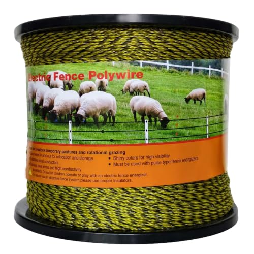 Upgraded Electric Fence Polywire 5050 Feet 1540 Meters, 6 Stainless Steel Strands for Reliable Conductivity and Rust Resistance, Easy to Install,Portable Electric Fencing,Yellow and Black Color