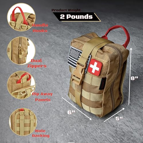 CareTac IFAK Trauma & First Aid Kit with CAT Gen 7 Tourniquet – Military-Grade Tactical Medical Kit Includes Israeli Bandage, Chest Seal, Splint & CPR Mask for Bleed Control, Gunshot Wounds & More - color: Black