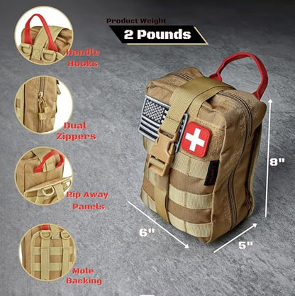CareTac IFAK Trauma & First Aid Kit with CAT Gen 7 Tourniquet – Military-Grade Tactical Medical Kit Includes Israeli Bandage, Chest Seal, Splint & CPR Mask for Bleed Control, Gunshot Wounds & More - color: Black