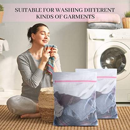 Nuenen 36 Pieces Mesh Laundry Bags Fine Mesh Wash Bags with Zipper Machine Washable Lingerie Bags for Washing Delicates Clothes Garment Underwear Blouse Hosiery Socks Travel, 16 x 20 Inches (Pink) - color: Pink, size: 16 x 20 inches