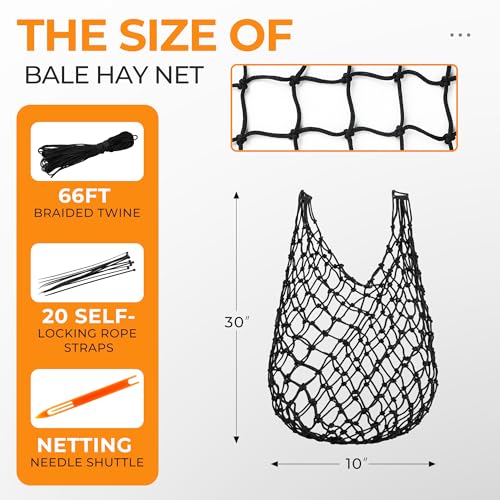FRUITEAM Hay Nets for Horses, Heavy Duty Hay Bags with 2" Hole, Durable Hanging Hay Net for Goat Sheep, Slow Feed Hay Net with Upgraded Anti-Biting Nylon Rope (30" Length)
