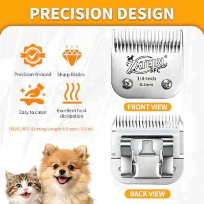 Size 5FC Detachable Pet Grooming Clipper Blade with Ceramic Cutter, 6.3mm 1/4 Inch Cut Length, Silver, Compatible with Andis, Oster A5, Wahl KM10, 3 Pack - color: Silver, size: 5FC 6.3mm - 3 Pack