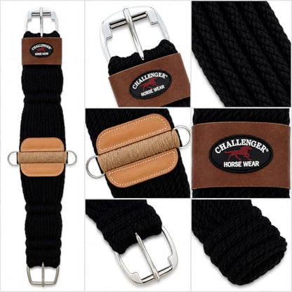 CHALLENGER Western 27-Strand Double Weave Black Mohair Roper Cinch 97RT08 - color: Black Tan, size: 36"