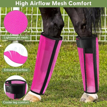 Fly Boots for Horses Set of 4, Horse Fly Boots with Breathable Mesh - color: Pink