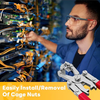 Rotable Cage Nut Tool and 10Sets Rack Screws, Cage Nut Installing/Removing Server Room Rack Side and Top, IT, Data Center, Cabinet, Server Shelves Fixing, Tool for Cage Nut of M4 M5 M6 M8 M10-(Red) - color: 10 Pack Cage Nuts+Red Handle Tool
