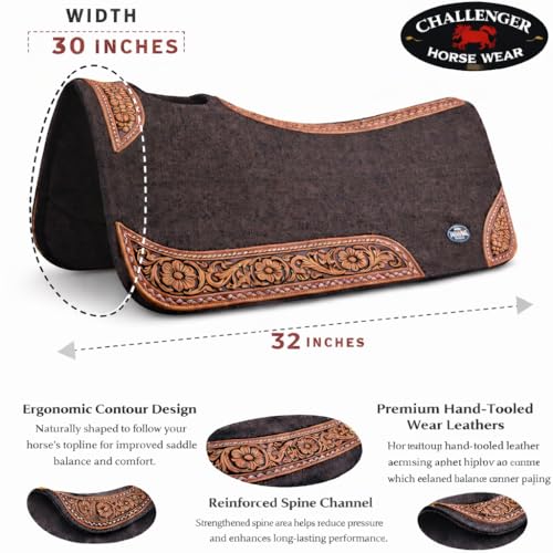 CHALLENGER 32x30 Horse Saddle PAD Western Contoured Wool Felt Moisture Wicking Brown 39209 - color: Brown, size: 32" Spine x 15" Drop