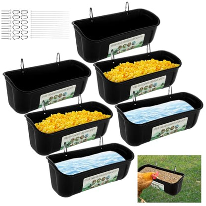 6 PCS Black Goat Feeder Hanging Pig Feeder with Clips 5 Quart Chicken Feeder Trough Poultry Feeder Hanging Goat Mineral Feeder Chicken Coop Feeder and Waters for Livestock, Pets, Poultry