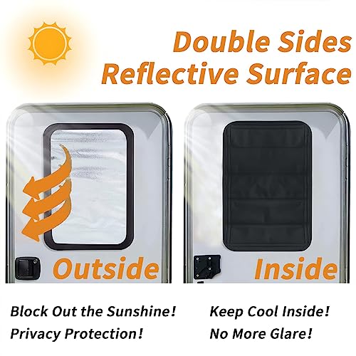 AUCELI RV Door Shade Cover, Magnet Camper Skylights Sunshade Cover, Foldable RV Sun Shade Windshield Blackout Shower Curtains Coverage, Waterproof Thickened Oxford Fabric Interior Accessories (Black)