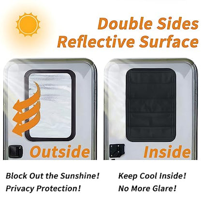 AUCELI RV Door Shade Cover, Magnet Camper Skylights Sunshade Cover, Foldable RV Sun Shade Windshield Blackout Shower Curtains Coverage, Waterproof Thickened Oxford Fabric Interior Accessories (Black)