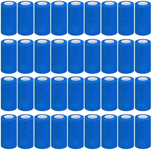 Treela 36 Pcs Self Adherent Bandage 4" X 5 Yard Wrap Breathable - color: Blue, size: 4" X 5 Yard