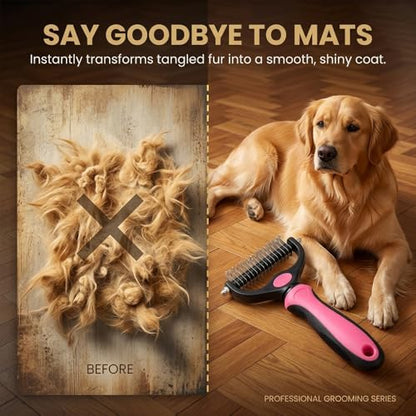 Dematting Comb for Dogs and Cats, Undercoat Rake Pet Brush for Long Hair, Deshedding Dog Brush Removes Tangles Knots and Loose Fur, Grooming Tool for Thick Coats (Blue M) - color: Blue M