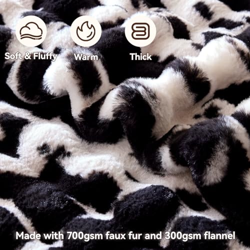 Anysay Faux Fur Throw Blanket, 1000GSM Fluffy Soft Bubble Blanket 80''*90'' - color: Cow Black, size: Queen