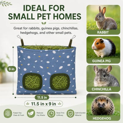 Rabbit Hay Feeder, Guinea Pig Hay Holder & Bunny Hay Feeder – Durable Hanging Hay Bag for Rabbits Chinchillas Guinea Pigs Bunnies – Chew-Resistant Hay Holder for Small Animals (Polka Dot) - color: Polka Dot