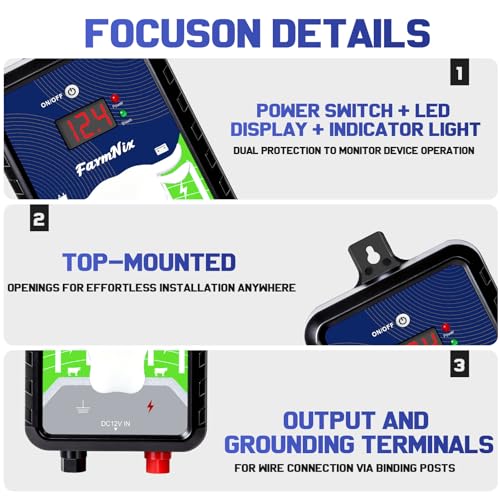 15 MilesElectric Fence Charger, 4J Energy Output 12KV Output Voltage,AC DC Electric Fence Energizer with LED Display for Preventing Wild Animals Intruding Great for Gardens,Poultry