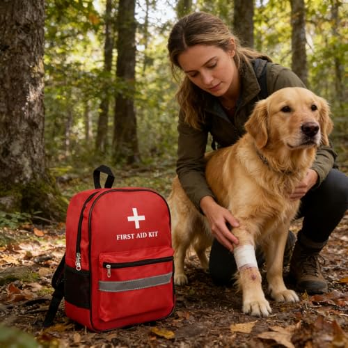 Pet First Aid Backpack Empty with Portable Bag for Pet First Aid Kits, Home Outdoor Travel Camping Emergency Supplies Storage (Red,White)