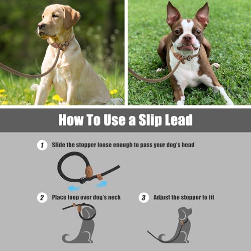 Mile High Life Heavy Duty Slip Lead No Pull Leash w Leather-Reinforced Ends - color: Brown, size: 4 Feet