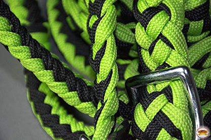 HILASON 1" X 8Ft Braided Poly Barrel Reins Horse Racing Flat Grip Knots - color: Green Black