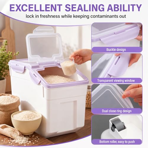 Sunnyray 4 Pcs 55 Lbs Rice Flour Storage Bins with Wheels, Purple - color: Purple, size: 55 lbs