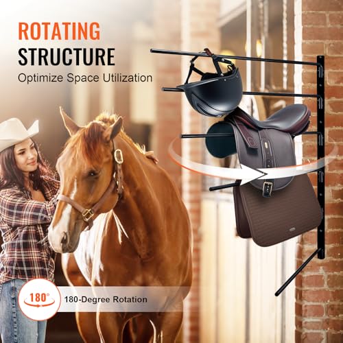 Happybuy Wall Mounted Saddle Rack,Swing Out Saddle Holder, Six Tiers Horse Saddle Stand, Space Saving Horse Pad and Blanket Rack for Tack Room Organization Trailer Accessories,30.9 x 29.9 x 5.5 in