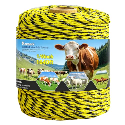Electric Fence Wire 1640 Feet 500 Meters Electric Fencing Poly Wire Rope Line with Reliable Conductivity and Rust Resistance, UV Resistant 1/8inch Diameter - Yellow Black - color: Yellow & Black, size: 1/8 x 1640FT