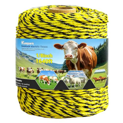 Electric Fence Wire 1640 Feet 500 Meters Electric Fencing Poly Wire Rope Line with Reliable Conductivity and Rust Resistance, UV Resistant 1/8inch Diameter - Yellow Black - color: Yellow & Black, size: 1/8 x 1640FT