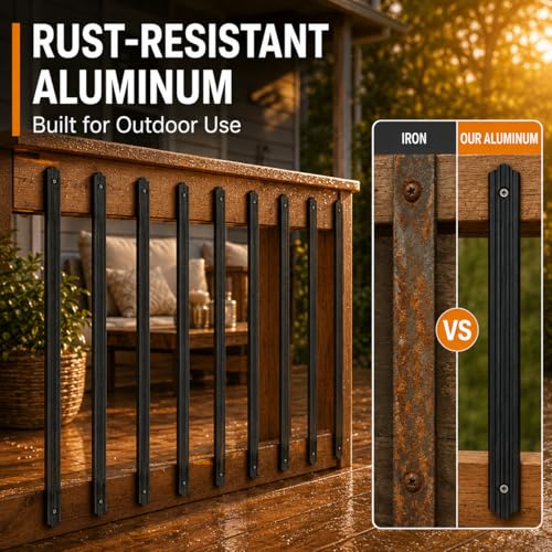 50 Pack 32.25" Aluminum Deck Balusters with Screws | Rust-Resistant Aluminum, Pre-Drilled for Side-Mount, Anti-Bend Flat Profile, for Deck Porch Stair Balcony Railing - size: 32.251inch