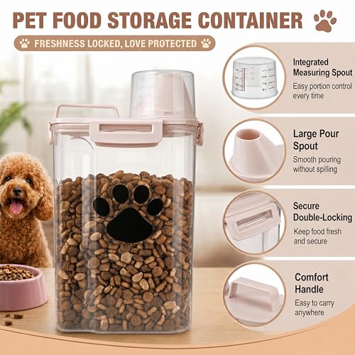 Dog Storage Container with Cleaning Brush and Measuring Cup - color: 3QT-White