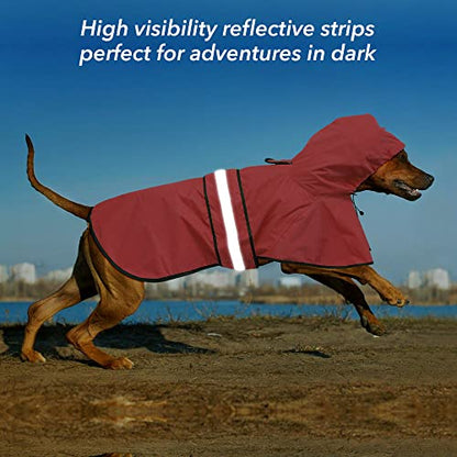 Reflective Dog Raincoat - Adjustable Hooded Pet Rain Coat Jacket, Waterproof Dog Slicker Poncho for Small to X- Large Dogs and Puppies (Red, X-Large) - color: Red, size: X-Large