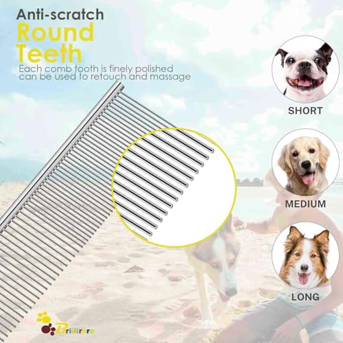 Dog Grooming Comb Pet, Stainless Steel Cat Combs with Rounded Teeth, Professional Metal Tear Stain Remover, Dematting Tool for Small, Medium & Large Pets-7.5in - size: 1 Pack
