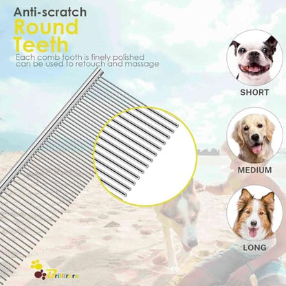 Dog Grooming Comb Pet, Stainless Steel Cat Combs with Rounded Teeth, Professional Metal Tear Stain Remover, Dematting Tool for Small, Medium & Large Pets-7.5in - size: 1 Pack