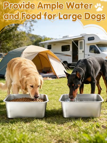 MEWTOGO 2Pcs 4 Gallons Food Grade Stainless Steel Extra Large Dog Bowls - size: 4 Gallons