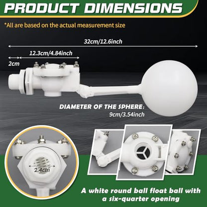 3/4 Detachable Floating Float Valve,White Plastic Water Float Valve with Adjustable Arm for Water Level Control for Water Tank Pond, Livestock Waterer (3/4") - size: 0.75 Inch