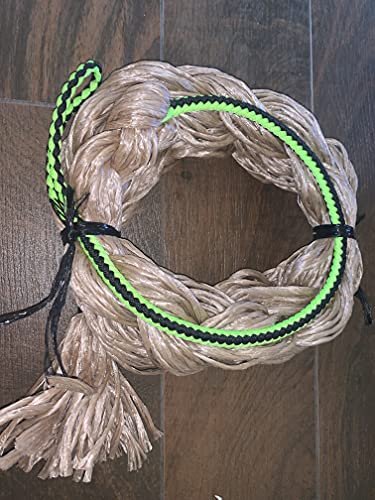 EPT Bull Ropes Adult Saddle Bronc Rein Extra Soft Black & Lime Green Cord on Tan Poly 6'