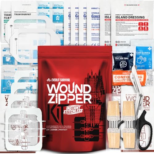 EVERLIT Wound Closure Kit | Surgical Zip-Stitch Devices for Cut & Laceration | Sterile, Suture-Free, Stitch-Less Adhesive Butterfly Bandages for Emergency First Aid Wound Care (6 Zip Complete Kit) - size: 6 Zip Complete Kit