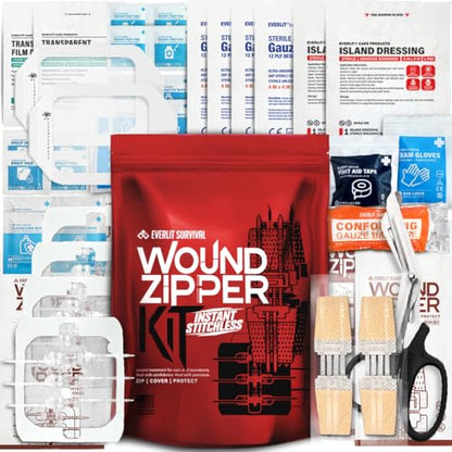 EVERLIT Wound Closure Kit | Surgical Zip-Stitch Devices for Cut & Laceration | Sterile, Suture-Free, Stitch-Less Adhesive Butterfly Bandages for Emergency First Aid Wound Care (6 Zip Complete Kit) - size: 6 Zip Complete Kit