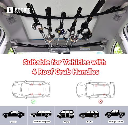 Booms Fishing VRC Vehicle Rod Carrier, Car Fishing Rod Holder, 2 Nylon Straps Adjustable Range 31.5 "-59", Fishing Pole Roof Rack Store 5 Poles Max, For vehicles with 4 Roof Grab Handles Only