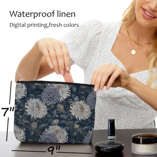 Elegant Blue Floral Makeup Bag Chrysanthemums Cosmetic Bag - color: Multicolor 1611